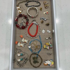 Elegant Red and Silver Beaded Bracelets, Earrings, Rings, Charms, etc-30 pcs